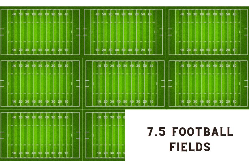 how big is 10 acres of land
visual representation of 10 acres of land
10 acres is equal to 7 1/2 football fields. 