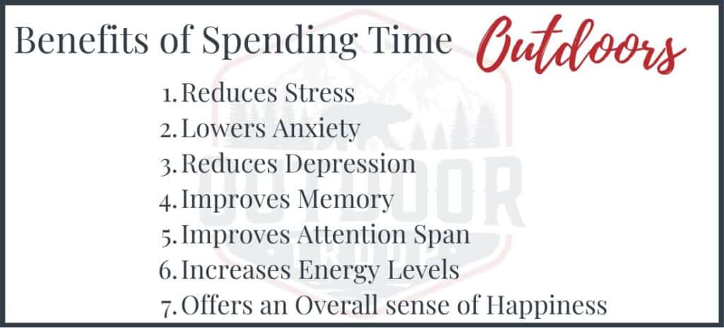 List of benefits of spending time outdoors. 